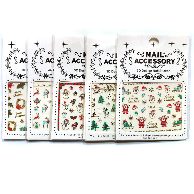 Christmas 3D Nail Art Sticker Decoration 12 Pack Different Style Nail Art Stickers