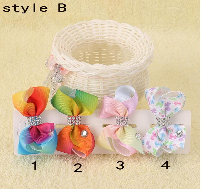 50pcs Xmas Romantic jojo 7cm Pastel flora ombre Rainbow ribbon hair bows Alligator clips baby girl Dance hair bobbles Accessories HD3479