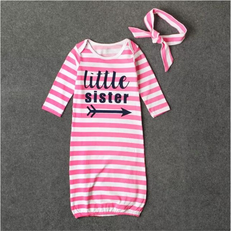 baby striped sleeping bag 2pc set twisted hat/headband+sleeping bag little sister little brother letters print newborns sleeping bag A08