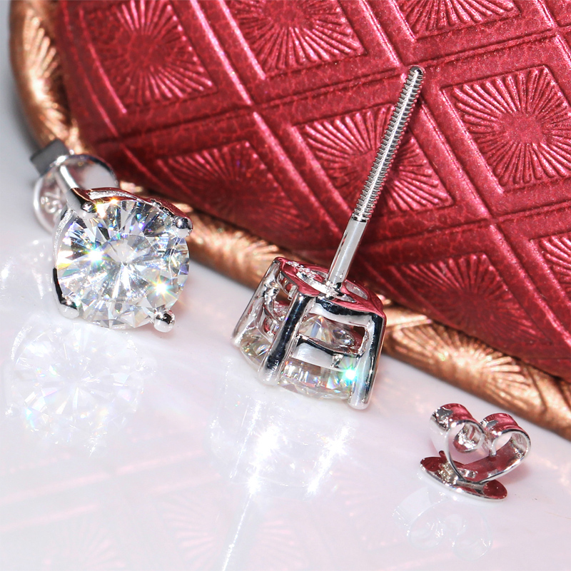 Genuine14K 585 White Gold Screw Back 2 Carat ctw F Color Test Positive Lab Grown Diamond Earrings For Women q171026