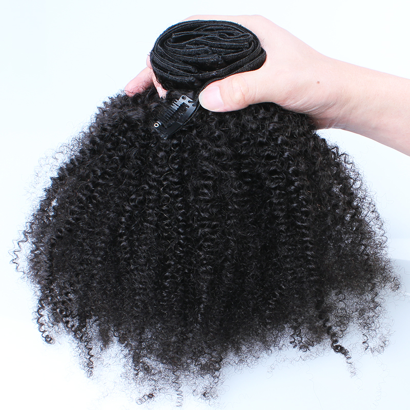 Free shipping Mongolian Afro Kinky Curly 7Pieces/Set 120Gram/Pack African American Clip In Human Hair Extensions