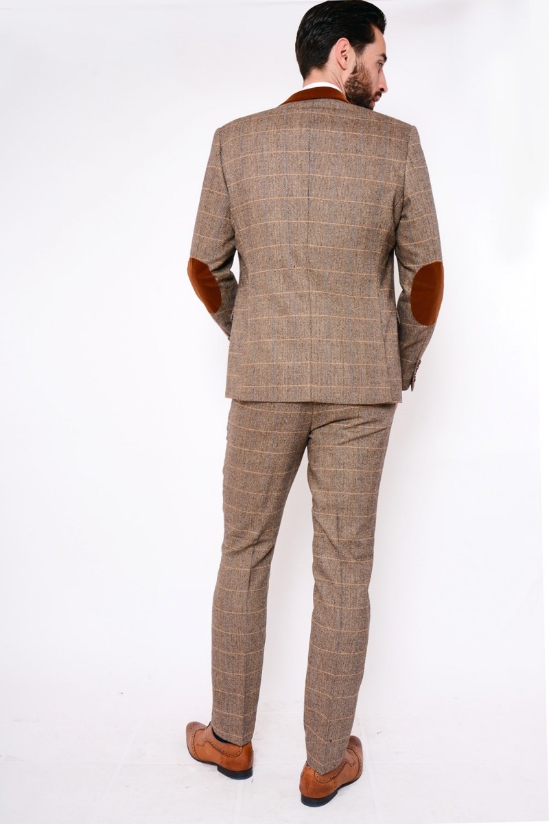 Custom Made Handsome Mens Suits Fashion Brown Glen Plaid High Quality Wedding Suits Warm Groom Tuxedos For Best Man(Jacket+Vest+Pants)