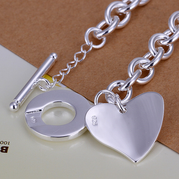 Hot sale gift 925 silver Double heart brand TO Bracelet DFMCH284, Brand new fashion sterling silver plate Chain link bracelets high grade