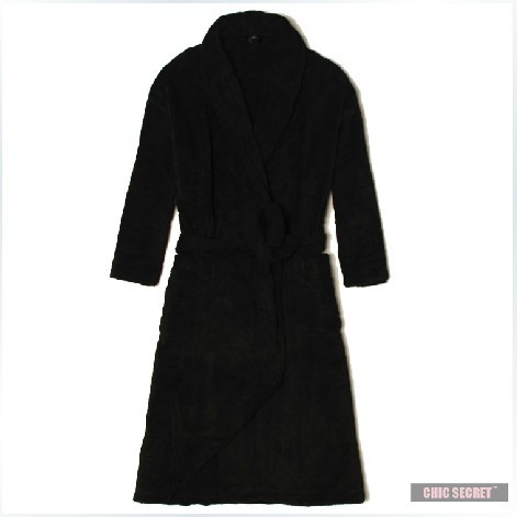 Wholesale-Winter Warm flannel solid color coral fleece robe men's long-sleeve plus size bathrobes home casual sleepwear