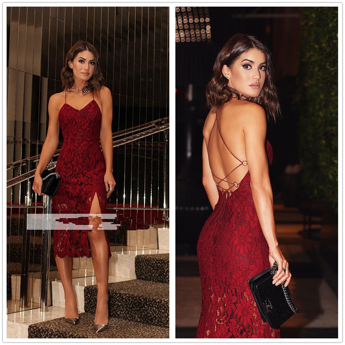 2018 New Red Spaghetti Straps Lace Sheath Cocktail Dresses Lace Split Knee Length Cross Back Short Party Evening Dresses, Water melon
2018 New Red Spaghetti Straps Lace Sheath Cocktail Dresses Lace Split Knee Length Cross Back Short Party Evening Dresses, Water melon