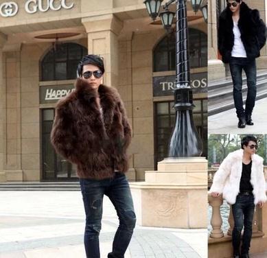 Fall-Fox Fur Male Clothing 2016 fur denim jacket men Casual High Street Turn Down Collar Boy's Warm Winter Coat Sexy Overcoat YY1011