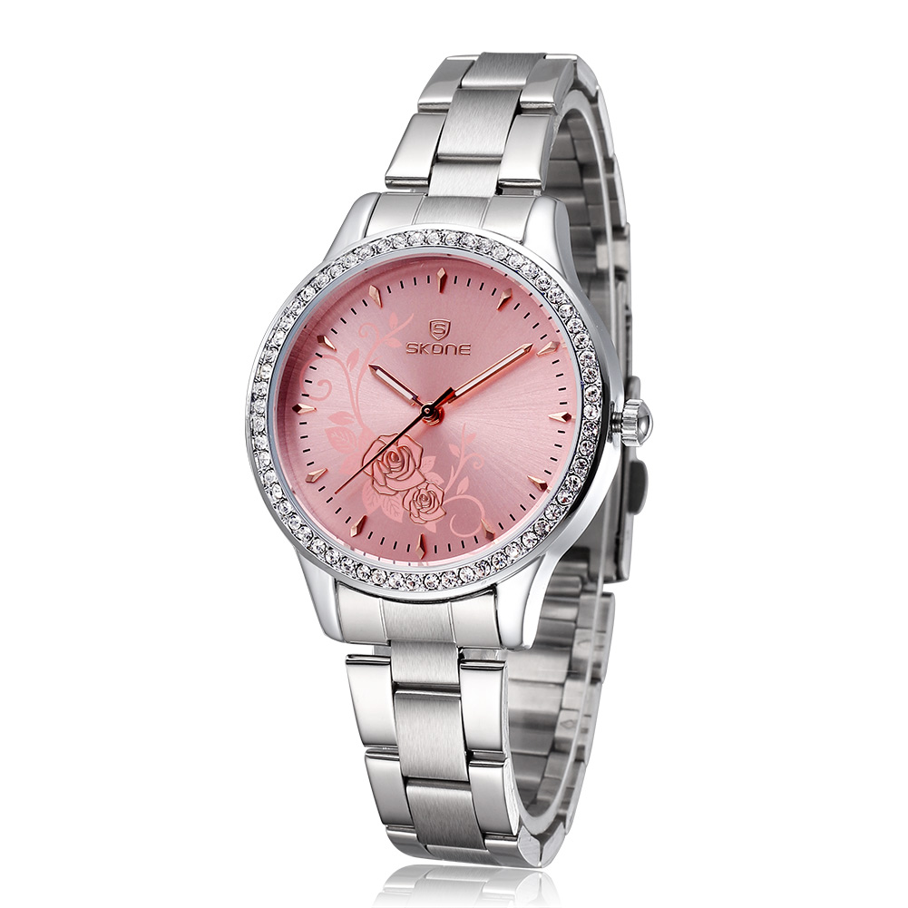 New Women Top Luxury Quartz Watches Glass Mirror Pink Flower Rhinestone Dial Stainless Steel Watches, Slivery;brown
New Women Top Luxury Quartz Watches Glass Mirror Pink Flower Rhinestone Dial Stainless Steel Watches, Slivery;brown