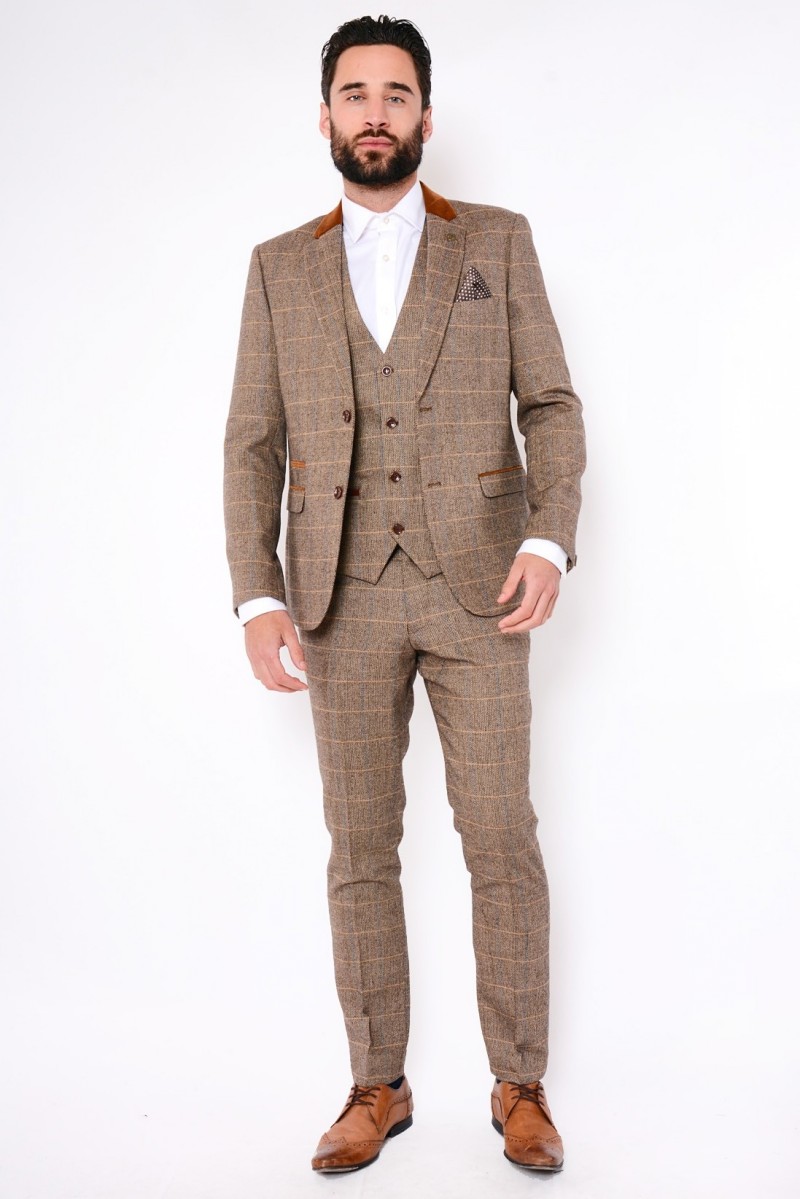 Custom Made Handsome Mens Suits Fashion Brown Glen Plaid High Quality Wedding Suits Warm Groom Tuxedos For Best Man(Jacket+Vest+Pants)
