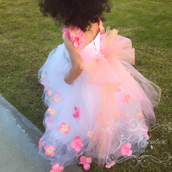 Baptism Dress - Mini Bride Flower Girl Dress - Lace Big Bow - Tulle Wedding Emily Bloom Dress by Zulett
