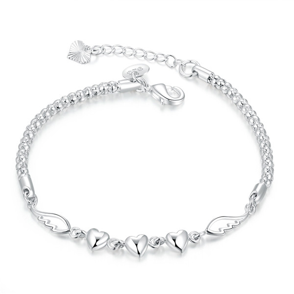 Hot christmas sale 925 silver Heart Feather Bracelet DFMCH365, Brand new fashion 925 sterling silver plated Chain link bracelets high grade