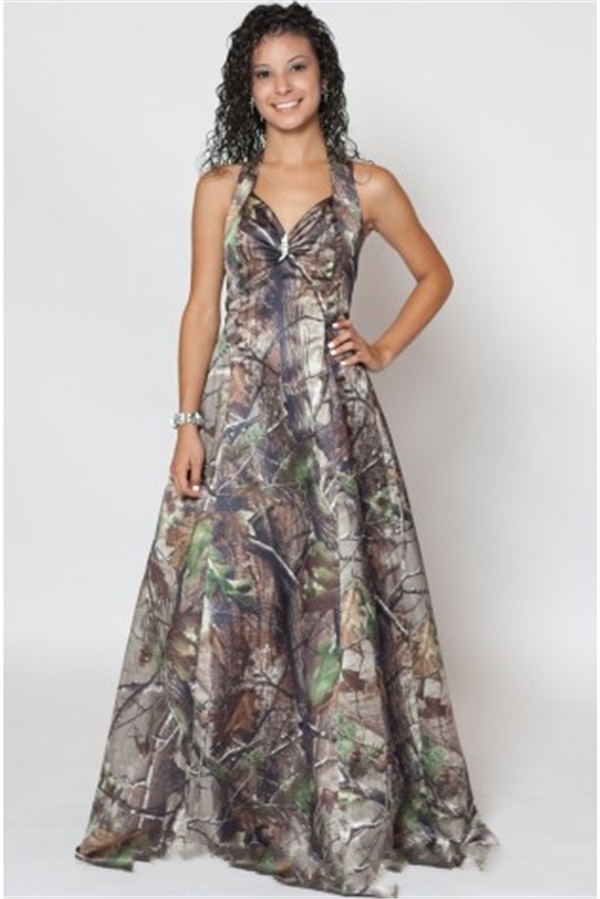 Camo Bridesmaid Dresses Halter Customized Sleeveless Evening Gowns Vintage Forest Formal Floor Length Brides Maid Dress For Women