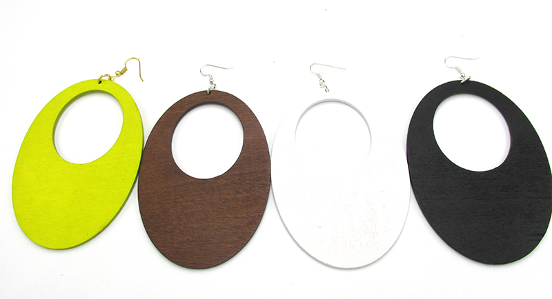 5pairs/lot Dangle Big size 4 inch Oval Flat Wooden Earrings can mixed 4 colors