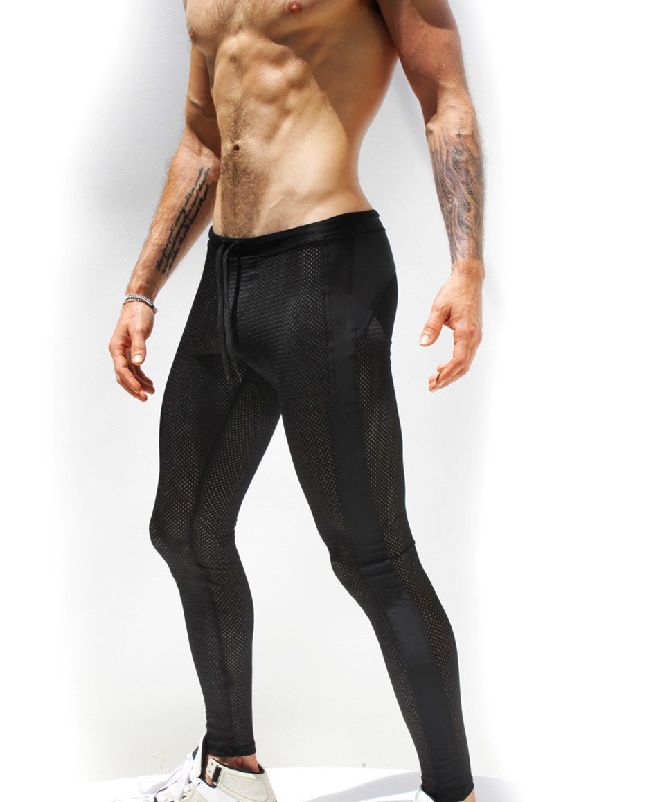 Wholesale-1pcs Mens Sexy Long Pants AQUX Brand Tight Sport Pants lowwaist Gym Fashion casual Leisure New mesn sheer Slim Straight hot