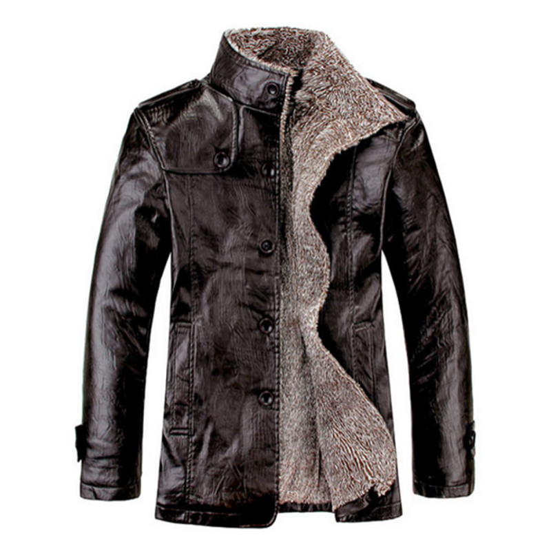 3 Color Hot New 2015 Winter Mens Fashion PU Leather Slim Fit Jacket Casual Thick Plush Lining Warm Outdoor Coats L-3XL FG1511