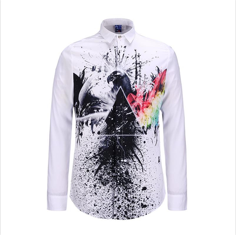 Wholesale-Hot New 3D Printed Men Gold Shirt printing Animal eagle Fashion  Long Sleeve Shirt Camisa Masculina Social Dress Shirts