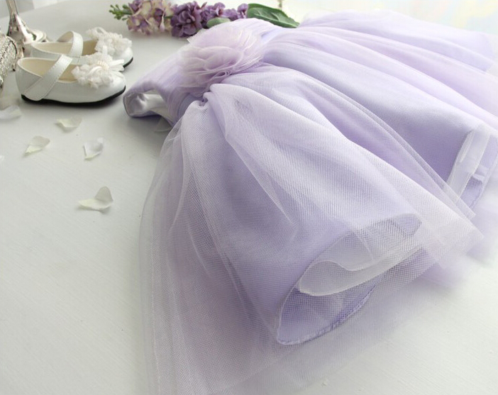 2015 New Lovely Bridal Flower Lavender Children Dresses Sleeveless Tulle Flower Waistband Bow Sweet Little Girls Pageant Dresses Customized