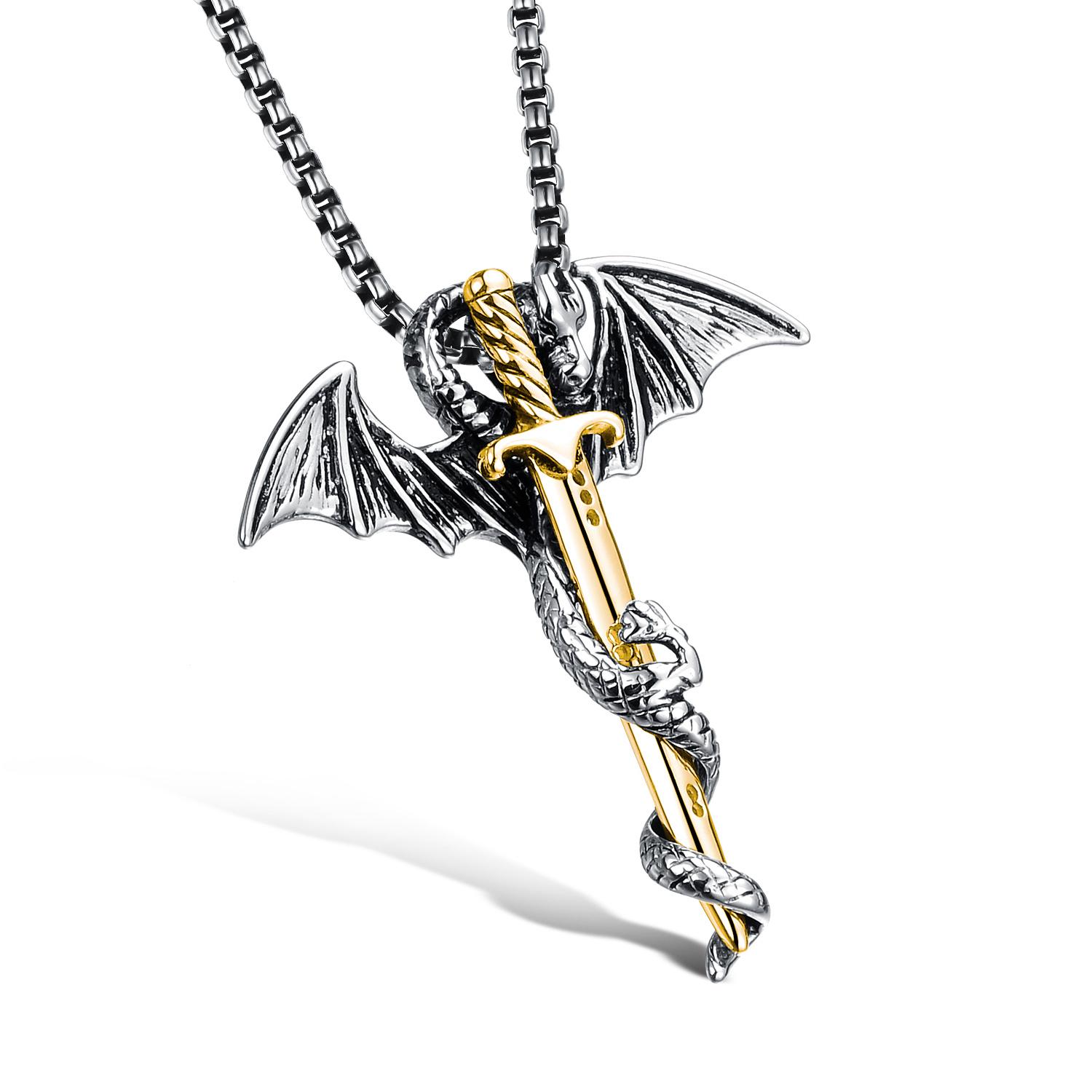 Punk Dragon & Sword Men Pendant Necklace Cool Gold Color Stainless Steel Men Jewelry Link Chain Charm Accessory Collar Hombre GX937, Silver
Punk Dragon & Sword Men Pendant Necklace Cool Gold Color Stainless Steel Men Jewelry Link Chain Charm Accessory Collar Hombre GX937, Silver