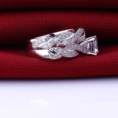 Elegant Sz 5-10 Gold Filled Wedding Ring Set with Sparkg White Topaz