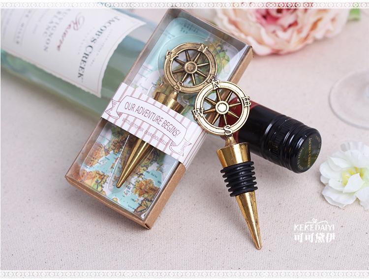 50pcs/lot wedding favors gifts vintage bronze compass Wine Bottle Stopper present Keepsake souvenir