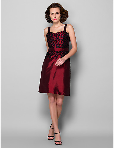 New Arrival Free Shipping Elegant Sheath/Column Mother of the Bride Dress With Jacket Burgundy Knee-length 3/4 Length Sleeve Taffeta