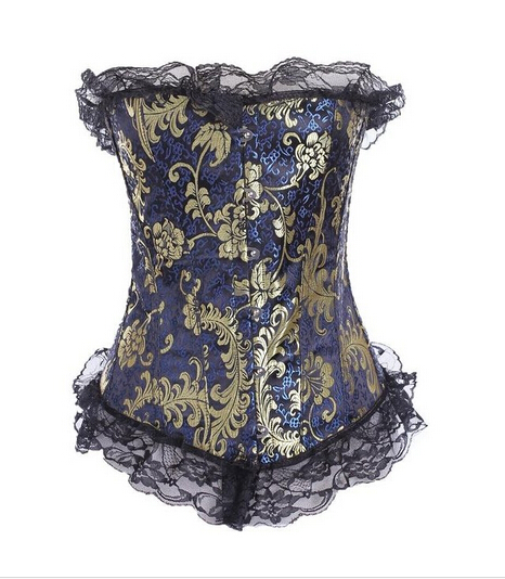 Fashion Slim Womens Plus Size S-6XL Royal Court Printed Embroidery with Lace Trim Big Lady Burlesque Bustier Overbust Corset Top Drop Ship