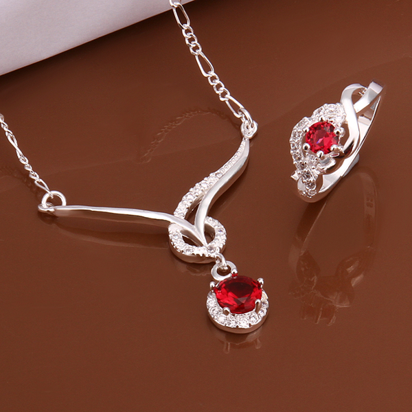High grade 925 sterling silver Animal Set - Red jewelry sets DFMSS599 brand new brand new Factory direct sale wedding necklace earring ring