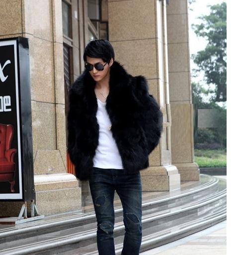 Fall-Fox Fur Male Clothing 2016 fur denim jacket men Casual High Street Turn Down Collar Boy's Warm Winter Coat Sexy Overcoat YY1011