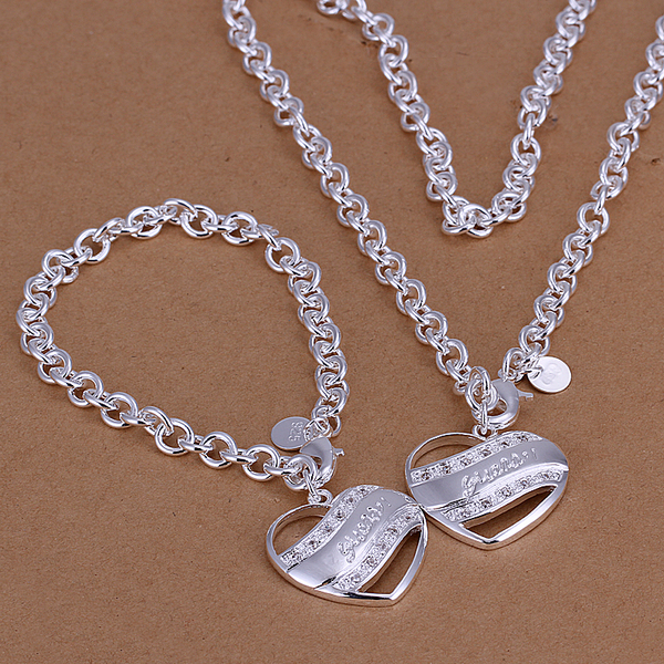 High grade 925 sterling silver Insets heart lock, flower spoon piece jewelry set DFMSS031 brand new 925 silver necklace bracelet
