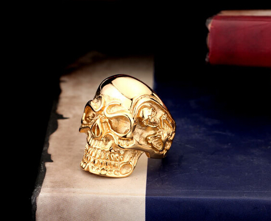 Wholesale-Drop Ship 2016 Fashion Ring Stainless Steel Rings For Man Big Tripple Skull Ring Punk Biker Jewelry