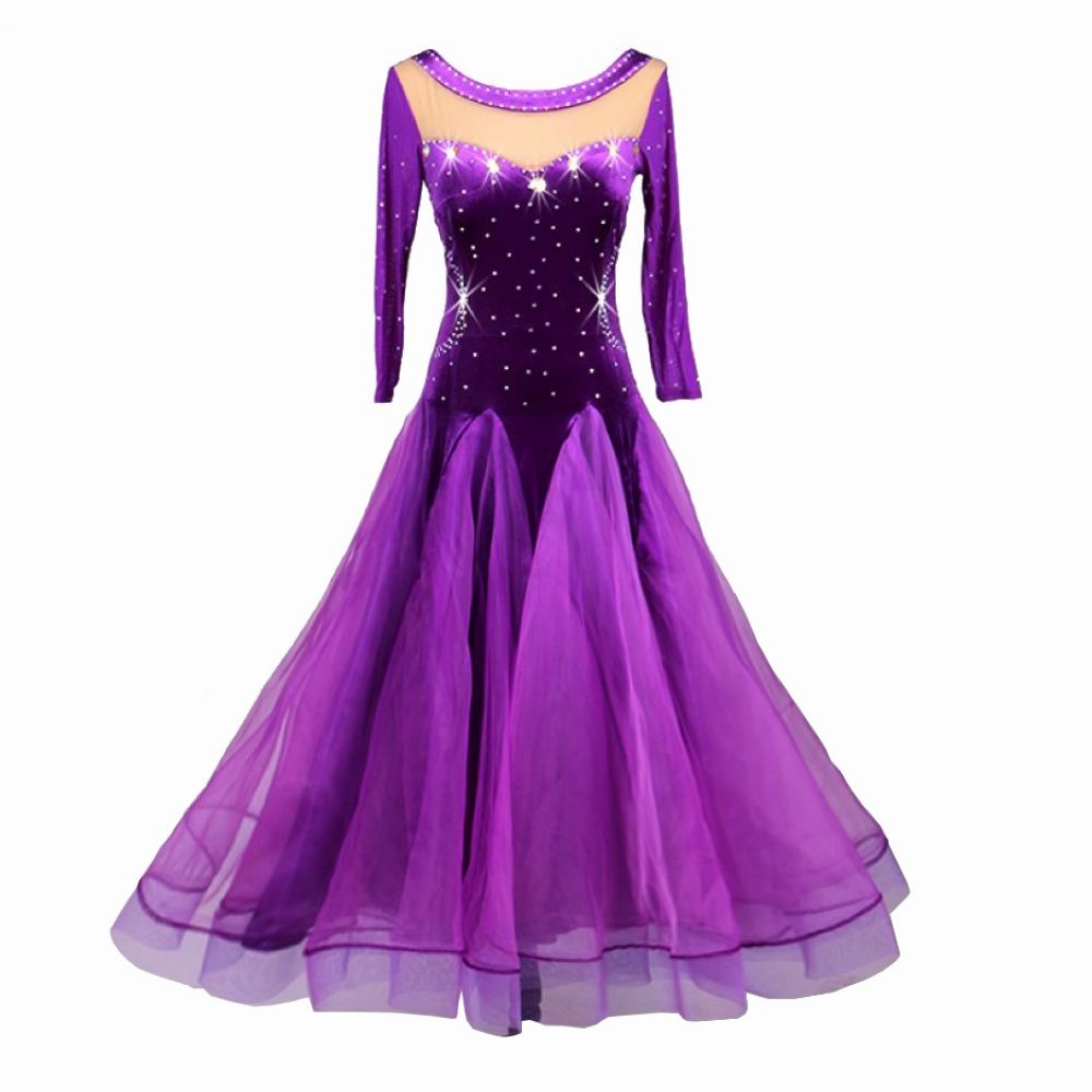 Velvet Ballroom Dance Competition Dresses Flamenco Waltz Tango Costume D0211 with Bra Cup Long Sleeve Rhinestones Big Sheer Hem, Purple
Velvet Ballroom Dance Competition Dresses Flamenco Waltz Tango Costume D0211 with Bra Cup Long Sleeve Rhinestones Big Sheer Hem, Purple