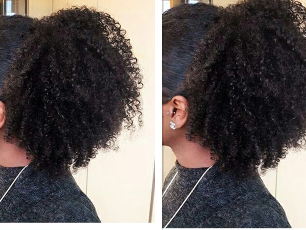 Drawstring Ponytail Extension, African American Black Short High Afro Kinky Curly Hair Extension, Human Puff Hair pony tail For Black Women