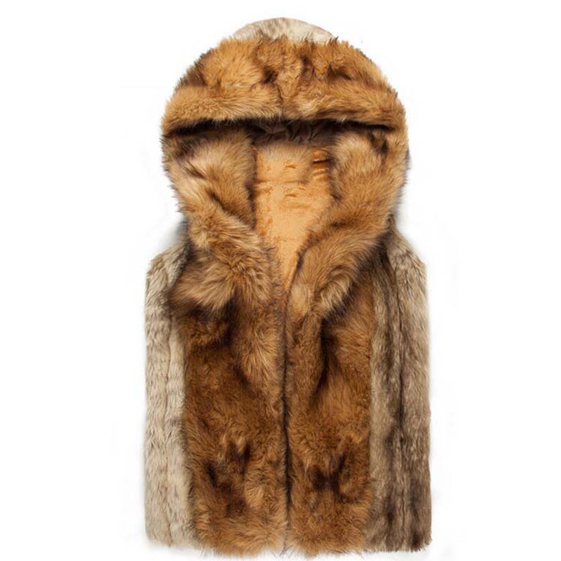 Fall-2016 Fashion Winter Men Fur Vest New Hoodie Thick Fur Hooded Men Waistcoats Sleeveless Coat Outerwear Male Clothing Coats Y279
