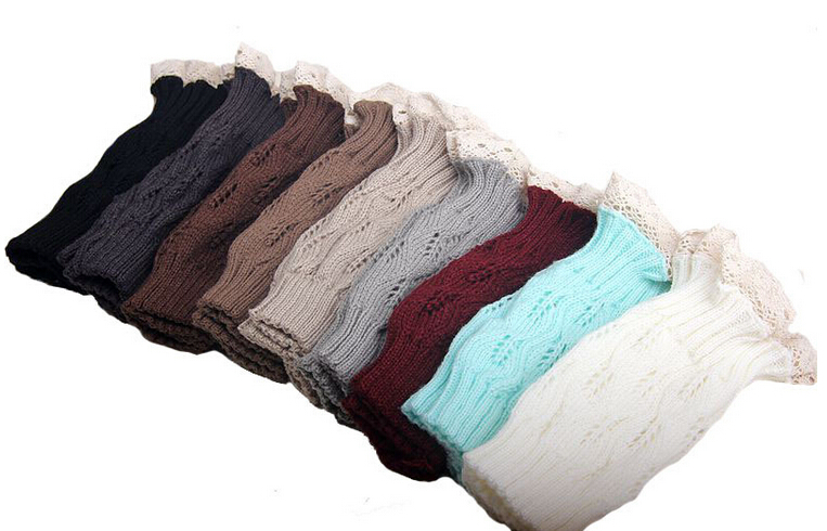 Fashion Women Girl Leg Warmers Hosiery Stockings Crochet Knit button white Lace trim Boots socks Cuff Leggings Tight 9colors gift