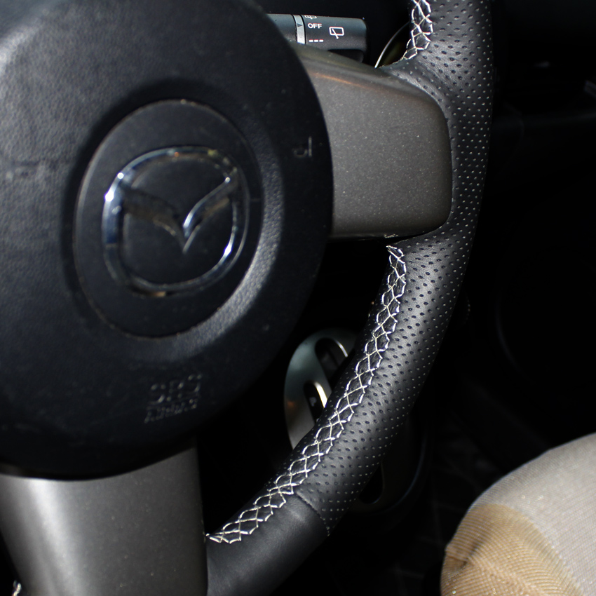 Steering wheel cover Case for Mazda 2 Genuine leather DIY Hand-stitch Car styling Anti-slip