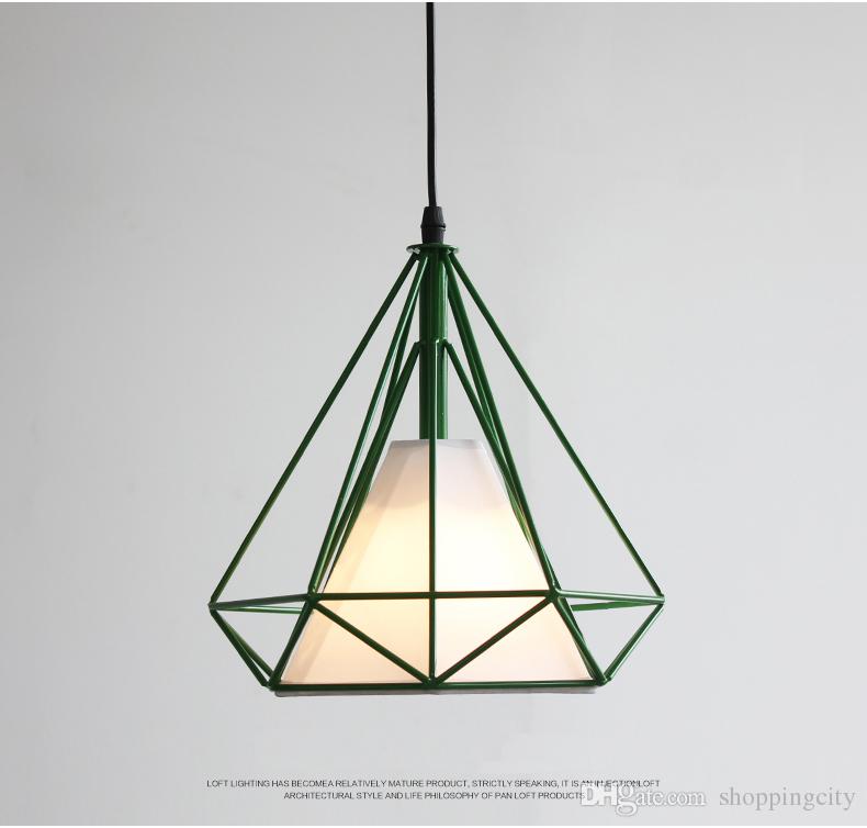 Vintage Iron Pendant Lights Diamond Shape Industrial Minimalist Creative LED Pendant Light Hanging Lamp Bar Cafe Restaurant Home