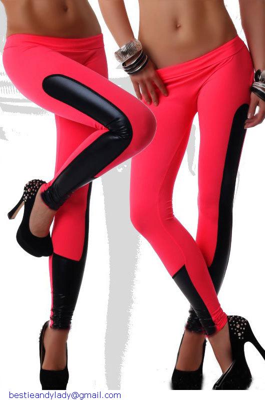 Sport Contrast trousers for women Side Faux Leather Trim Black Stretch fitness Leggings slim jegging LC79538 dear-lover