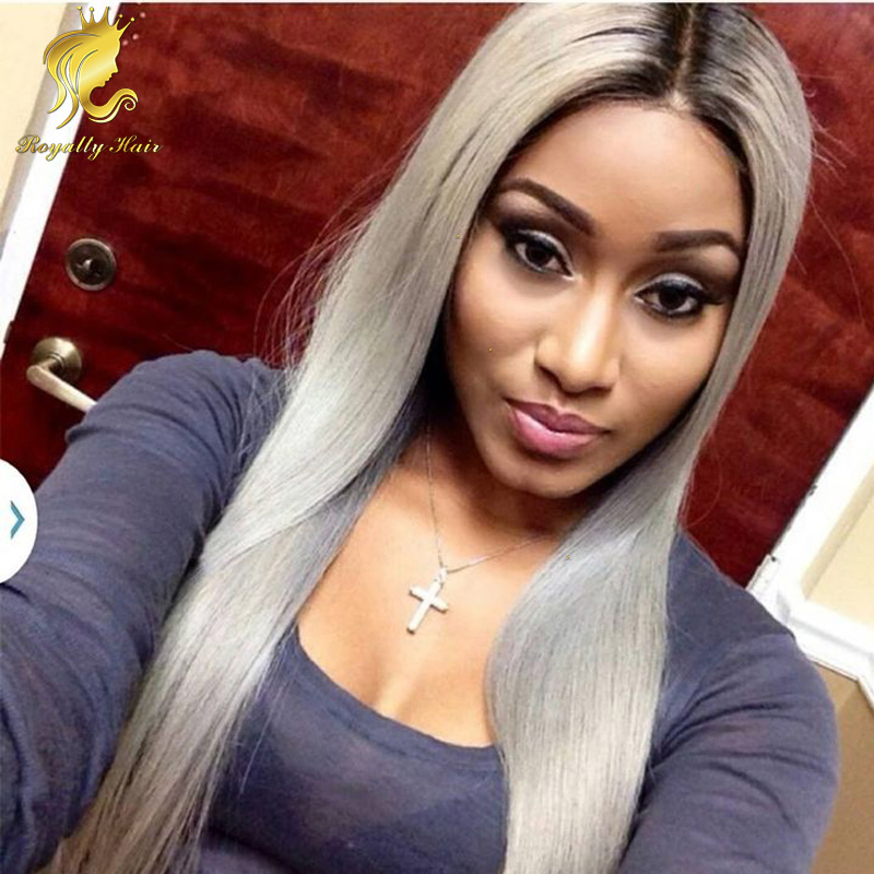 Brazilian glueless ombre grey lace front wig two tone grey human hair full lace wigs ombre full lace human hair wigs