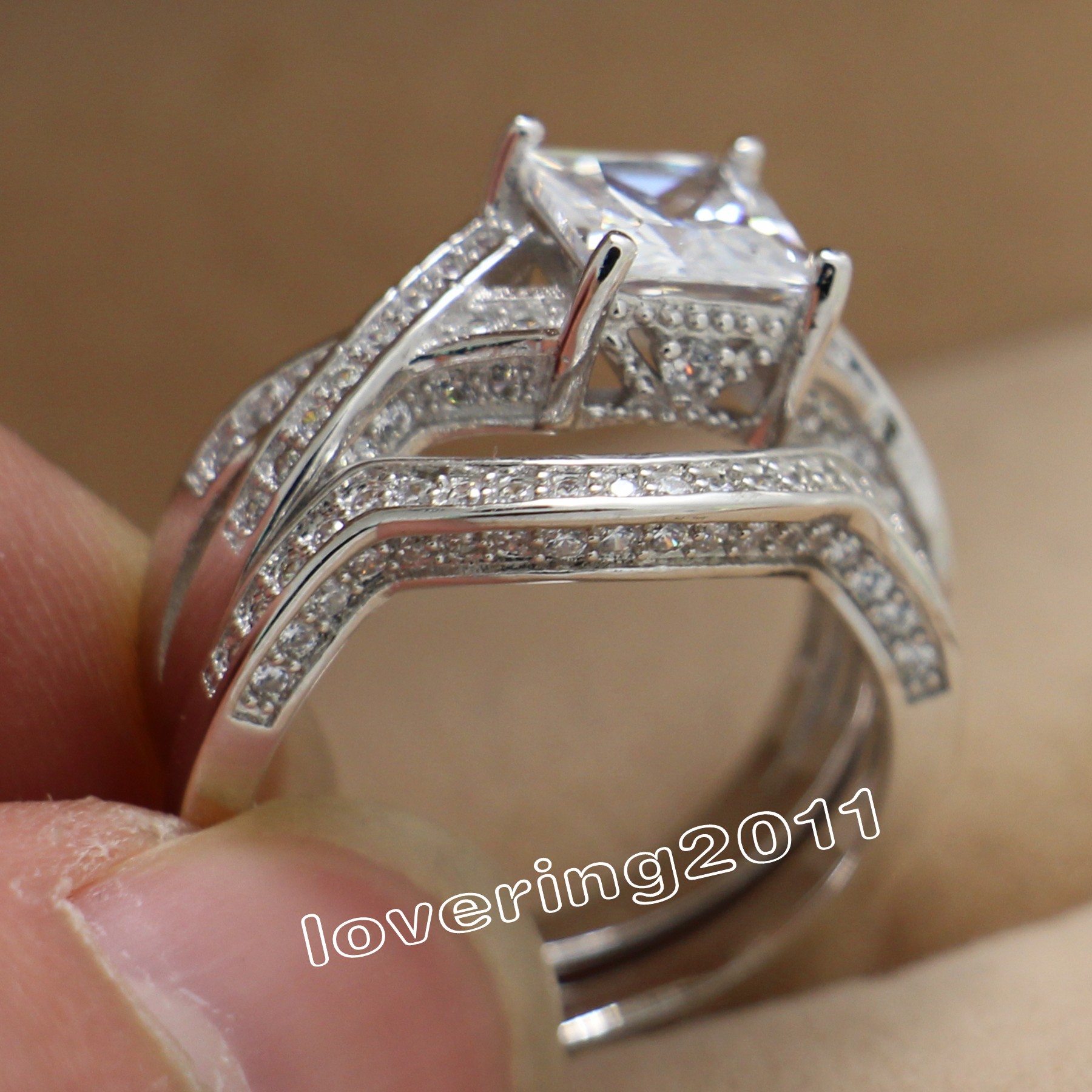 Size 6-10 Free shipping Retro Jewelry 10kt white gold filled white topaz Gem women wedding simulated Diamond Wedding Ring set gift