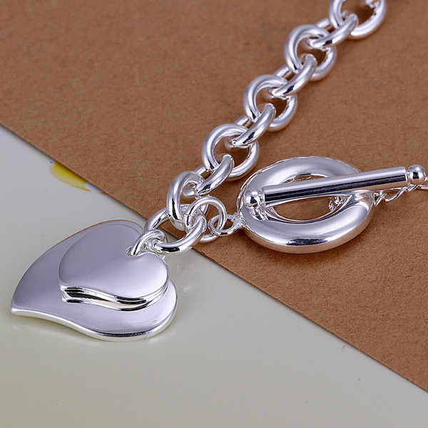 Hot sale gift 925 silver Double heart brand TO Bracelet DFMCH284, Brand new fashion sterling silver plate Chain link bracelets high grade