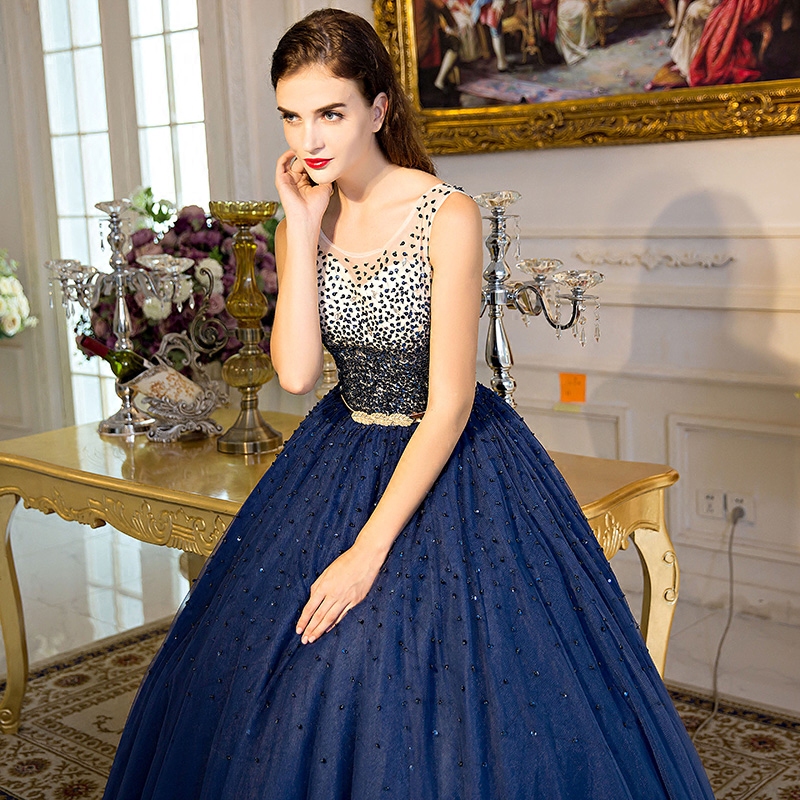 Glorious Navy Blue Ball Gown Prom Dress Major Beading Shining Sequins Quinceanera Dress Pageant Gowns Quinceanera Dresses