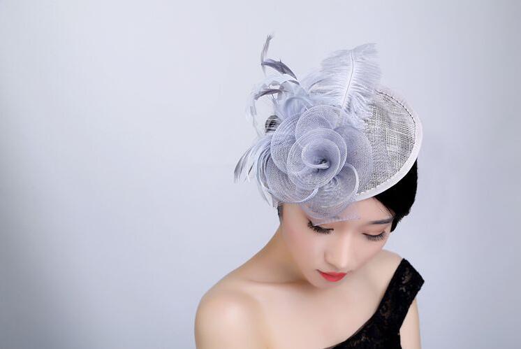 Ostrich hair color lady hat Creative Design hat female hat slap-up party hat bride headdress free shipping HT24