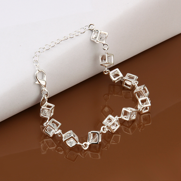 Free Shipping with tracking number Top Sale 925 Silver Bracelet Checkered White Diamond Bracelet Silver Jewelry 10Pcs/lot cheap 1798