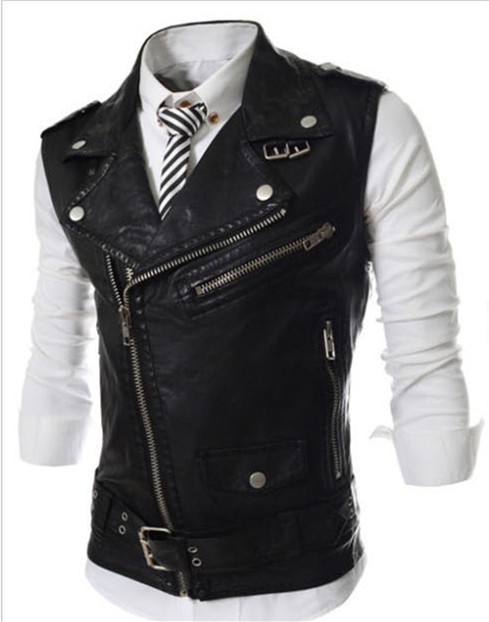 Fall-Free Shipping!Punk style multi-zipper design men's leather vest,Pank-stil' mul'ti- Molniya dizayn muzhskoy kozhanyy zhilet