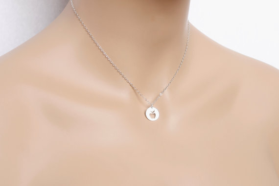 30PCS- N123 Gold Silver Cute Apple Necklace Simple Funny Outline Fruit Necklace Teacher Necklaces Circle Disc Necklaces for Coin Jewelry