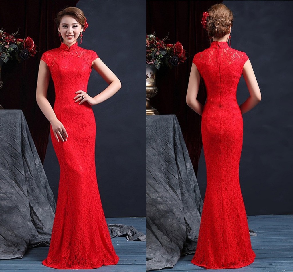 High Quality High Neck Sleeveless Chinese Mermaid Cheongsam Wedding Dresses 2015 Floor Length Zipper Back Red Lace Wedding Dress Bridal Gown, Silver
High Quality High Neck Sleeveless Chinese Mermaid Cheongsam Wedding Dresses 2015 Floor Length Zipper Back Red Lace Wedding Dress Bridal Gown, Silver