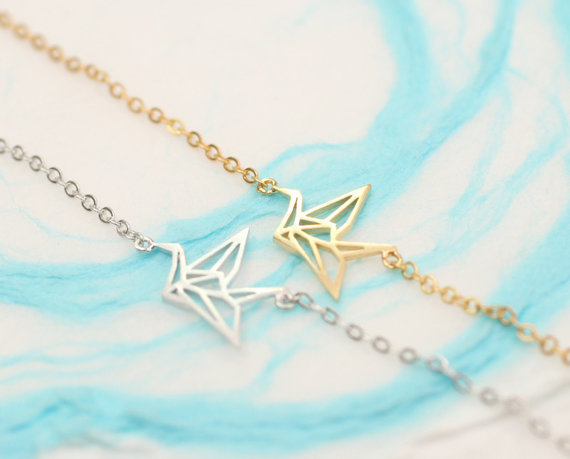 30PCS- B017 Silver Gold Cute Origami Crane Bracelets Forest Paper Crane Bracelet Tiny Animal Lucky Baby Bird Bracelet for Women
