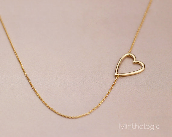 10PCS Gold Silver Tiny Line Hollow Out Open Heart Necklaces Simple Wire Wrapped Love Heart Necklaces for Lovers Couples