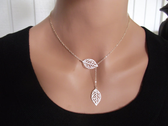 30PCS Double Nature Leaf Necklaces Plant Lariat Leaf Pendant Necklace Tree Hollow Fallen Leaves Necklace for Ladies Women