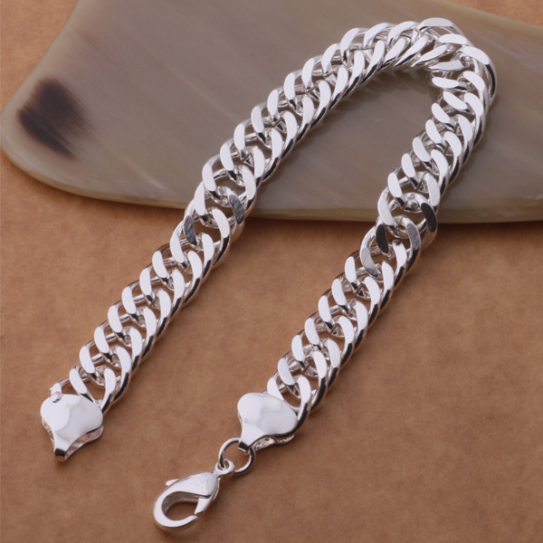 HOT 925 STERLING SILVER PLATED 10MM MEN'S FIGARO BRACELETS Silver Bracelet JEWELRY free shipping with traching number 1800