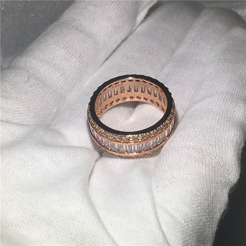 Romantic ring channel setting princess cut 5A zircon stone Rose gold filled Anniversary wedding band rings for women men Bijoux